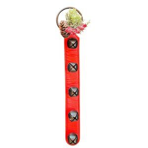 Red Leather Door Hanger With Black Jingle Bells & Holiday Decorations